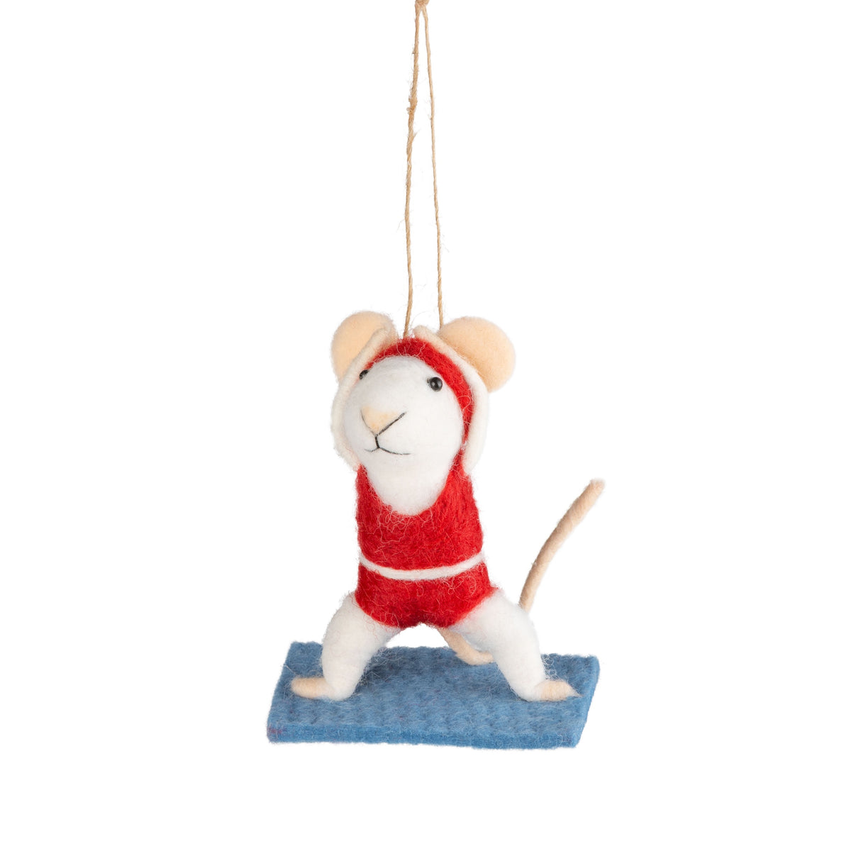 Red Yoga Mouse - Felt Mouse Ornament