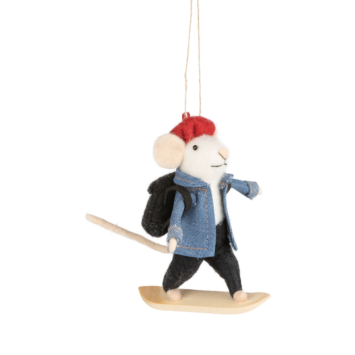 Blue Jacket & Red Hat Snowboarder - Felt Mouse Ornament