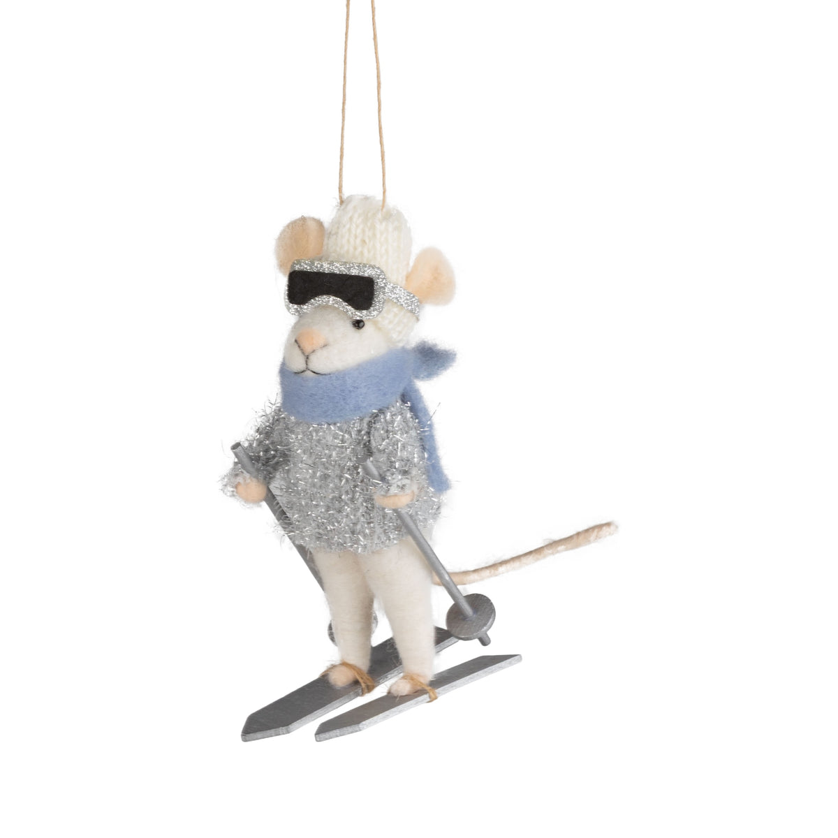 Silver Skier - Felt Mouse Ornament