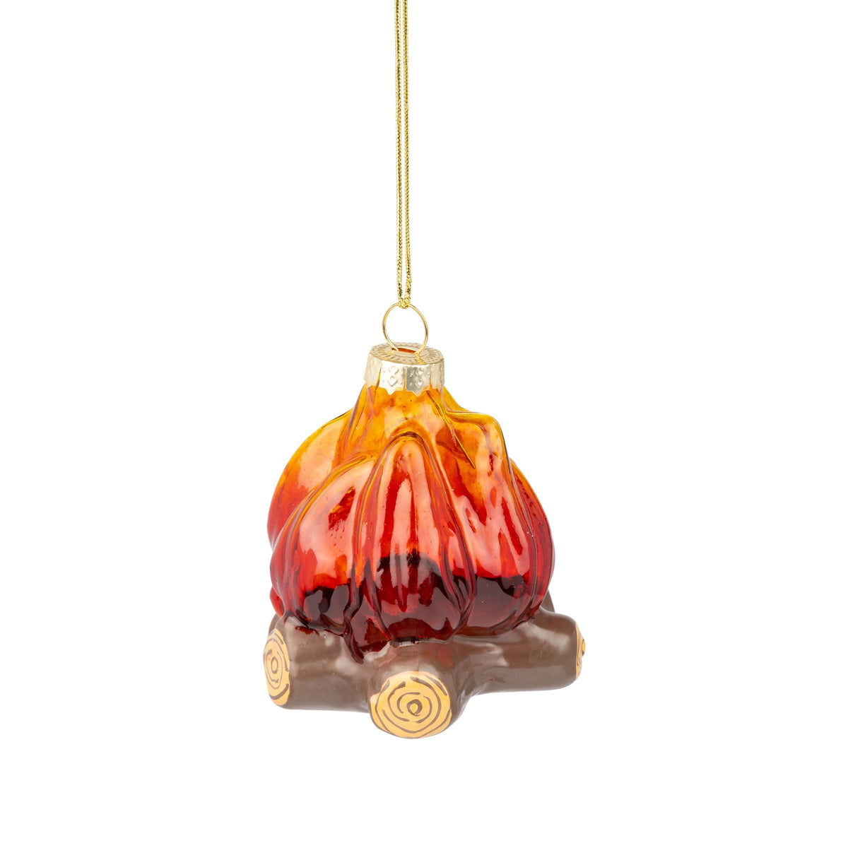 Glass Flame On Log Ornament