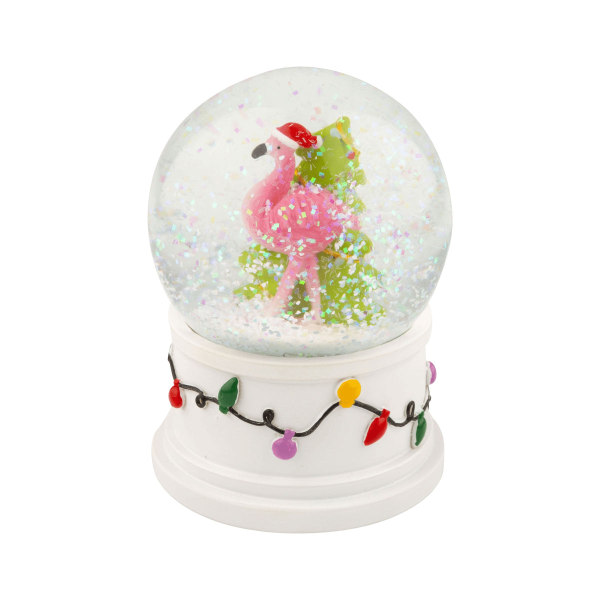 Flamingo with Santa Hat Snow Globe