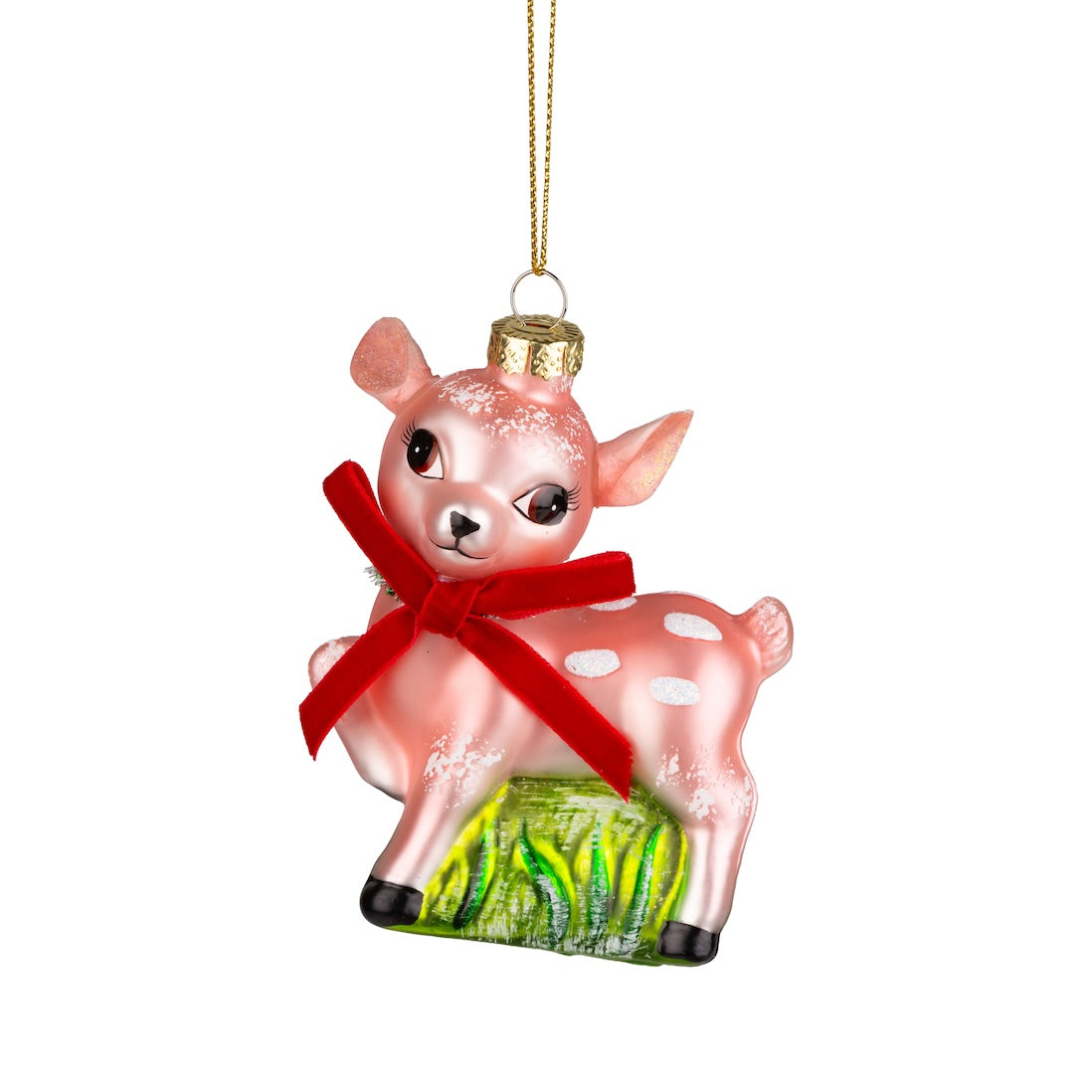 Pink Vintage Reindeer With Bow - Glass Ornament