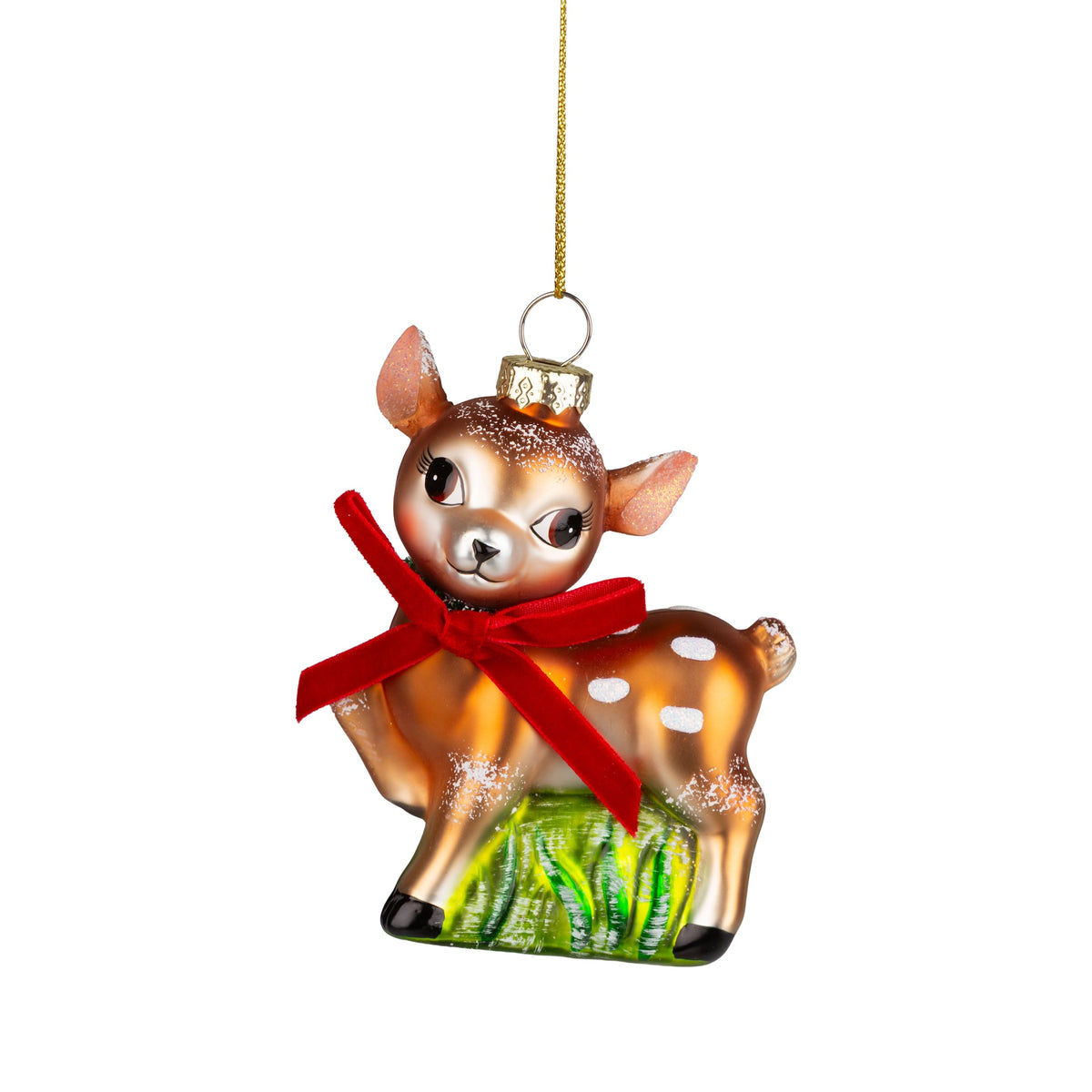 Vintage Reindeer With Velvet Bow - Glass Ornament
