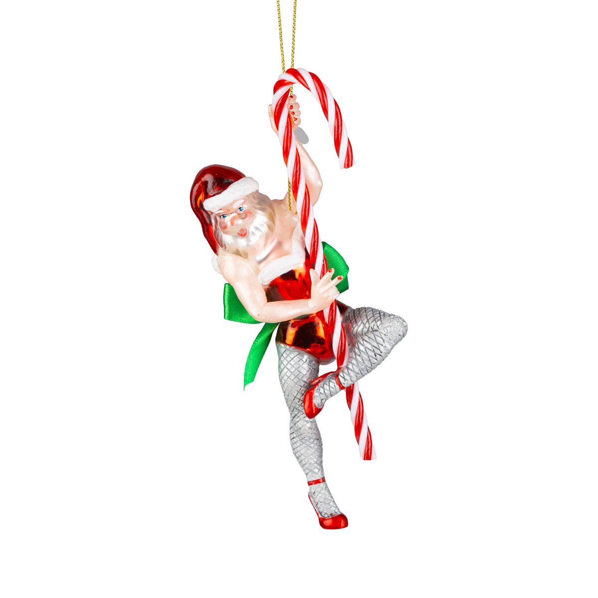 Pole Dancing Santa on Candycane - Glass Ornament