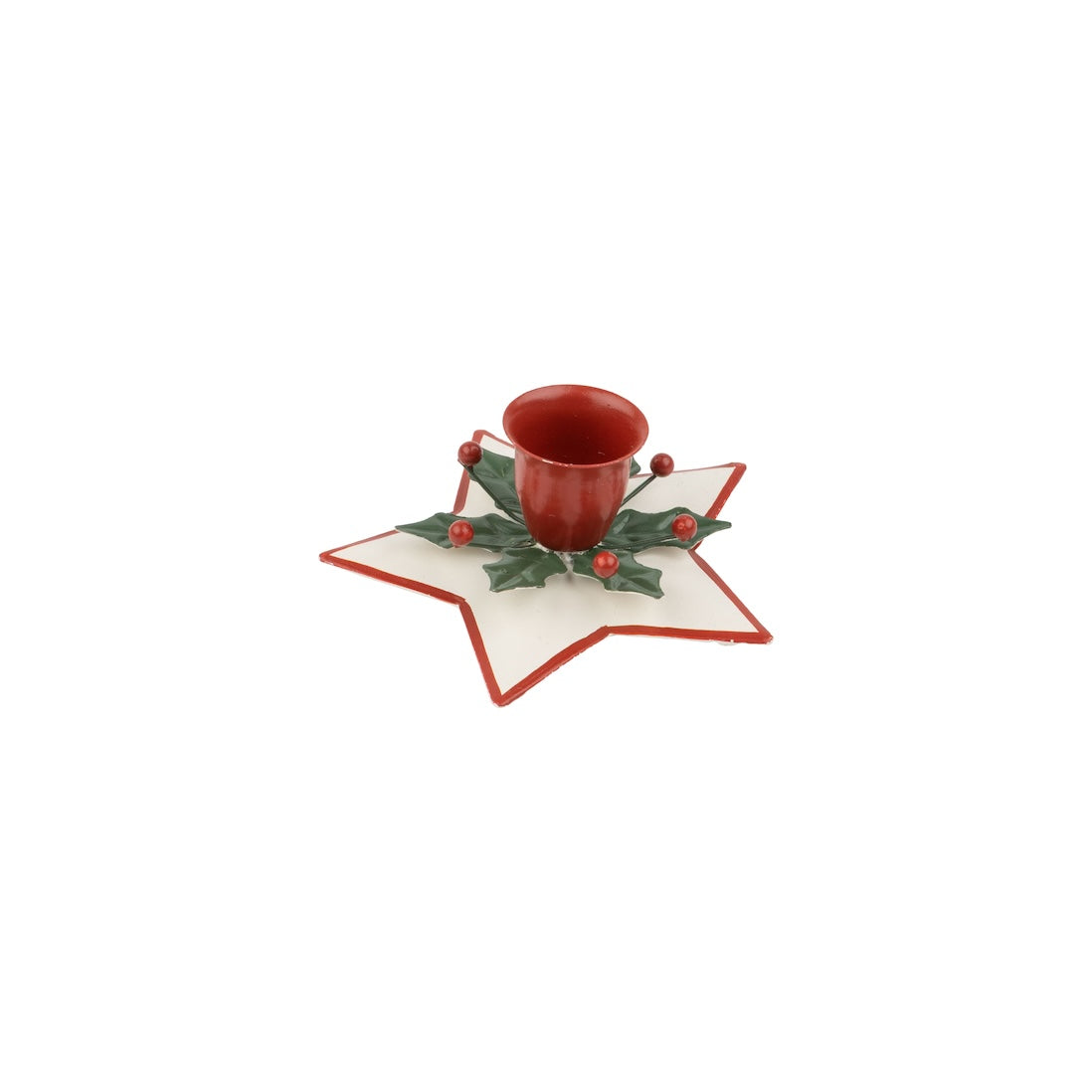 White Star & Holly - Metal Taper Candle Holder