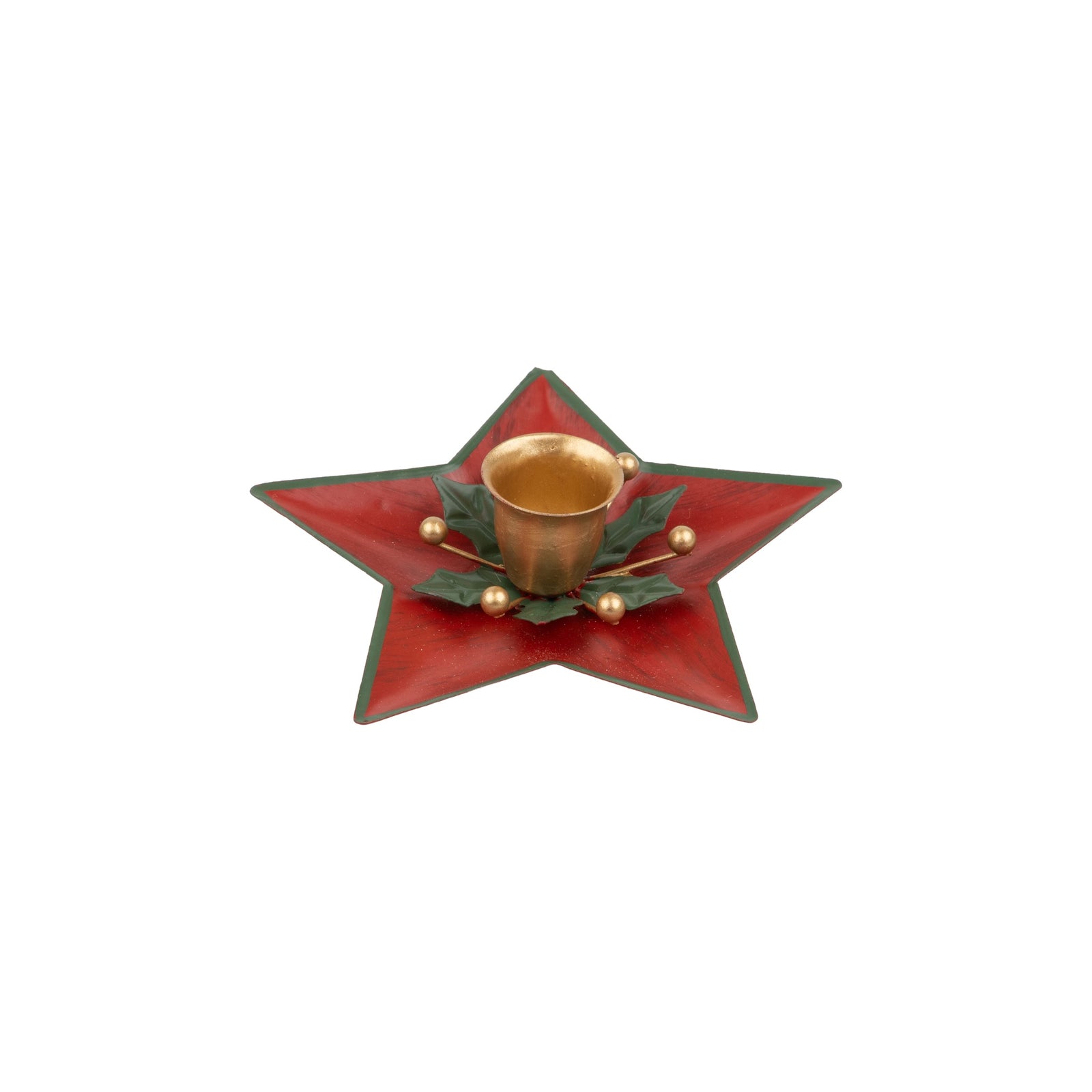 Star Shaped Metal Candle Holder With Christmas Holly Detail