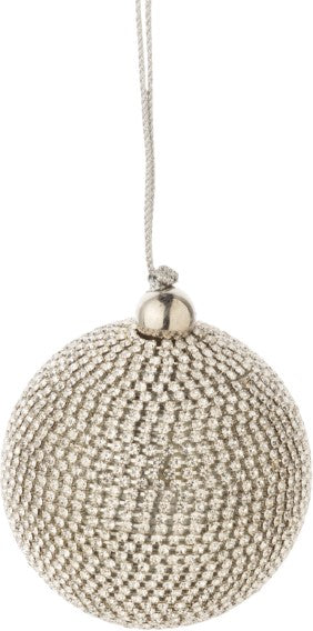 Brilliant Cut Clear Rhinestone Wrapped Silver Ball Ornament