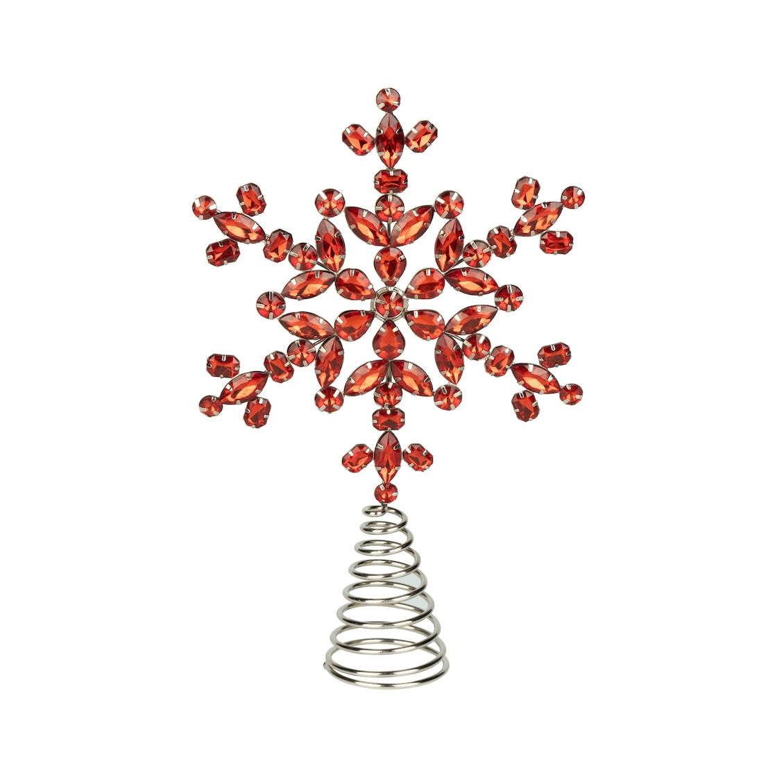 Red Glass Jewel On Gold Wire Frame Snowflake Tree Topper