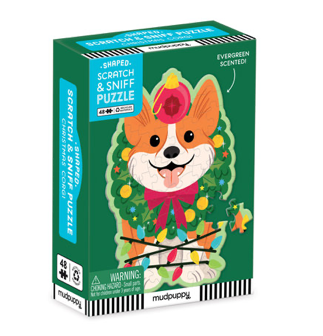 Christmas Corgi 48 Piece Scratch and Sniff Shaped Mini Puzzle