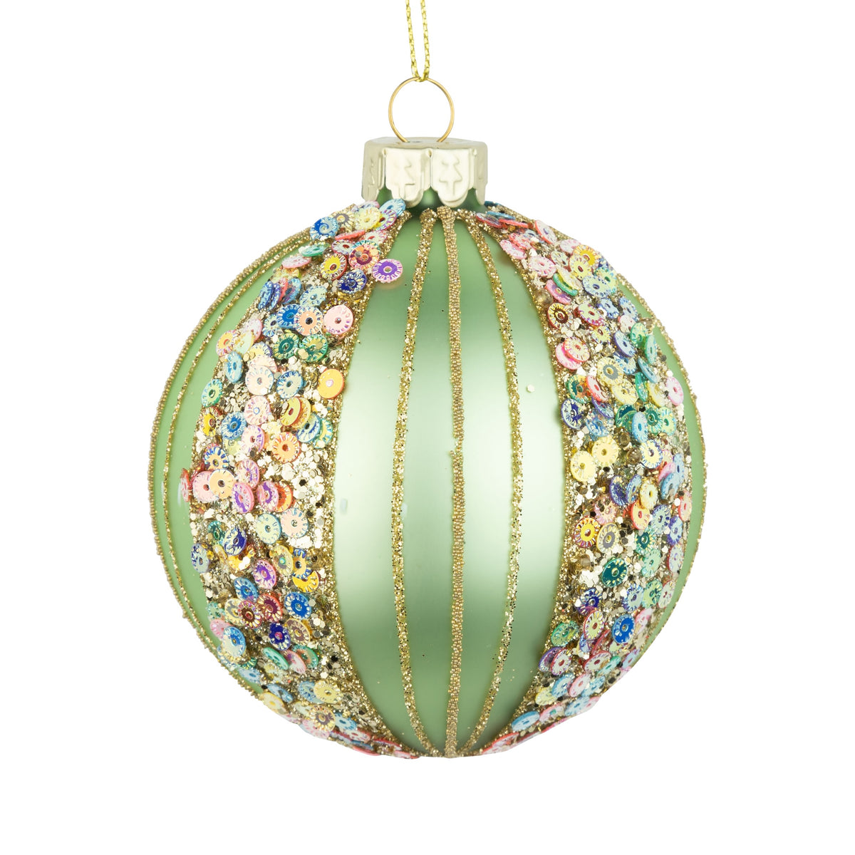 Green, Sequin & Glitter - Glass Ball Ornament
