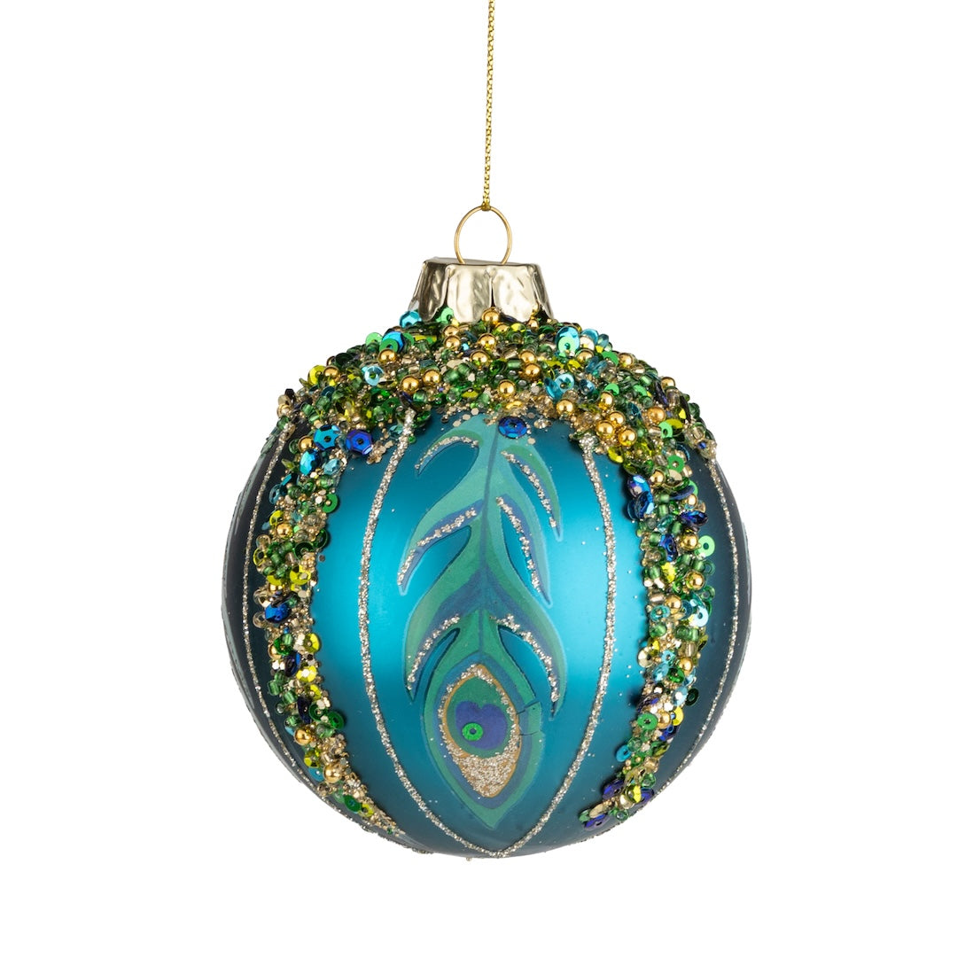 Jewels & Peacock Feather - Glass Ball Ornament