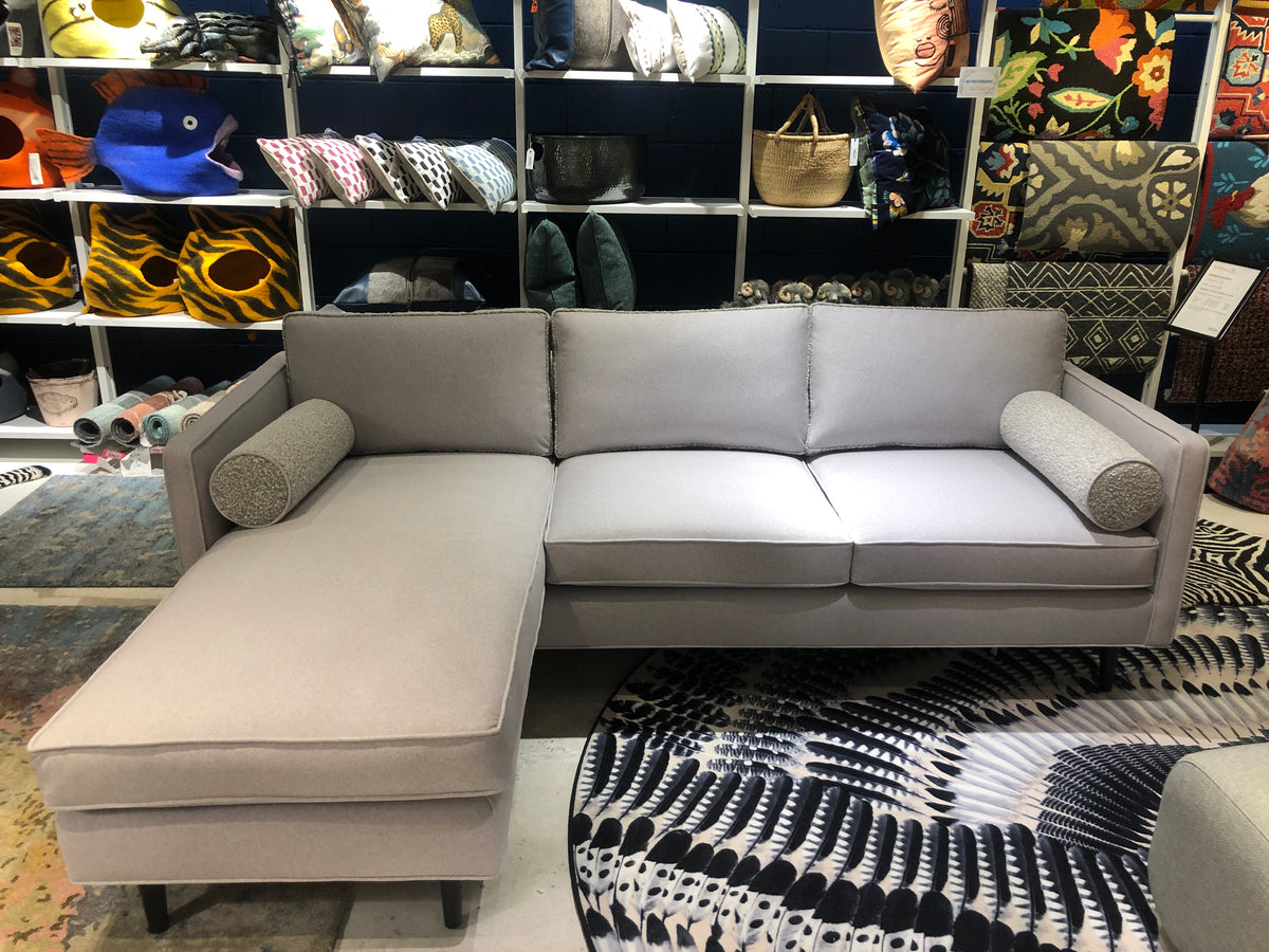custom made grey velvet sectional sofa