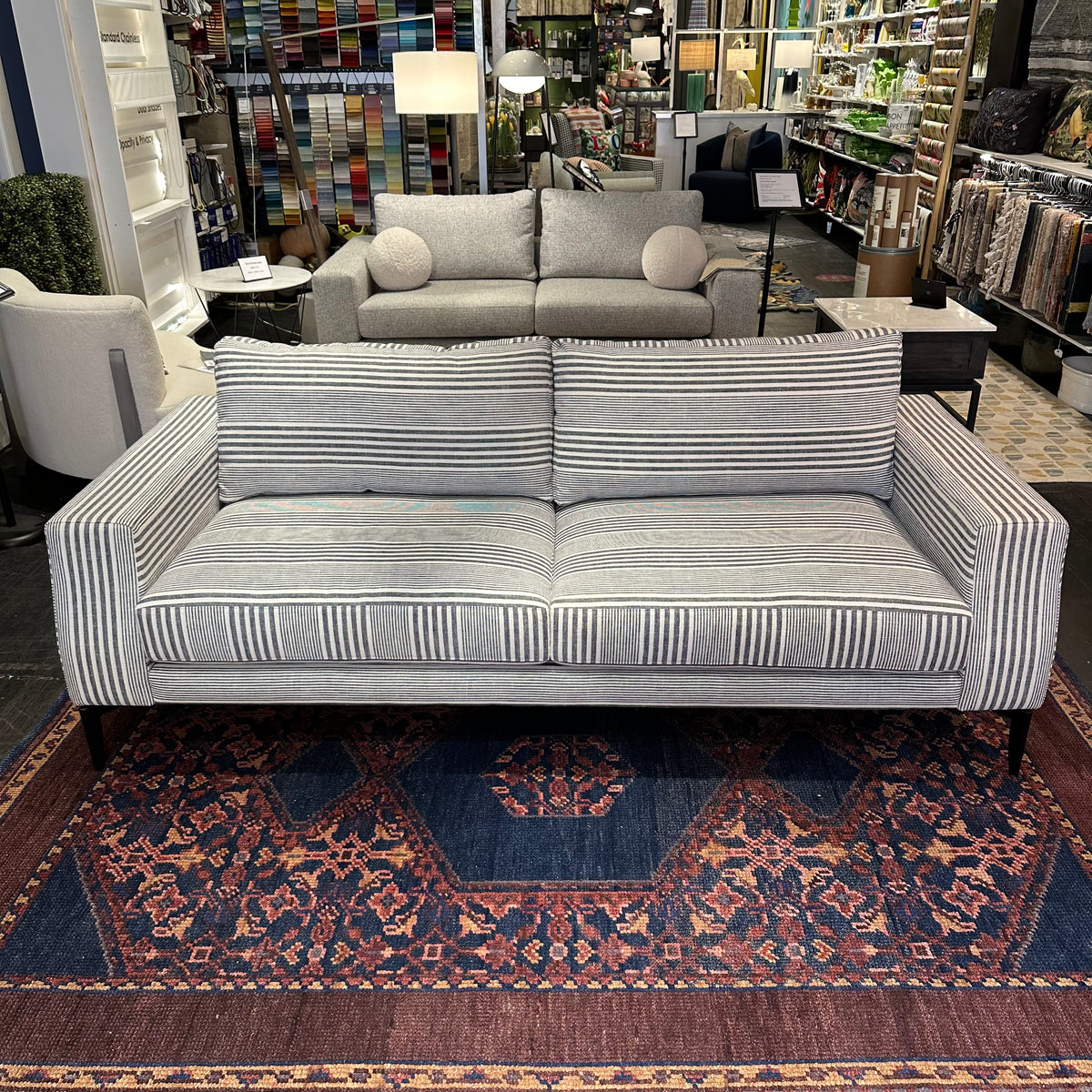 striped grey and white custom sofa