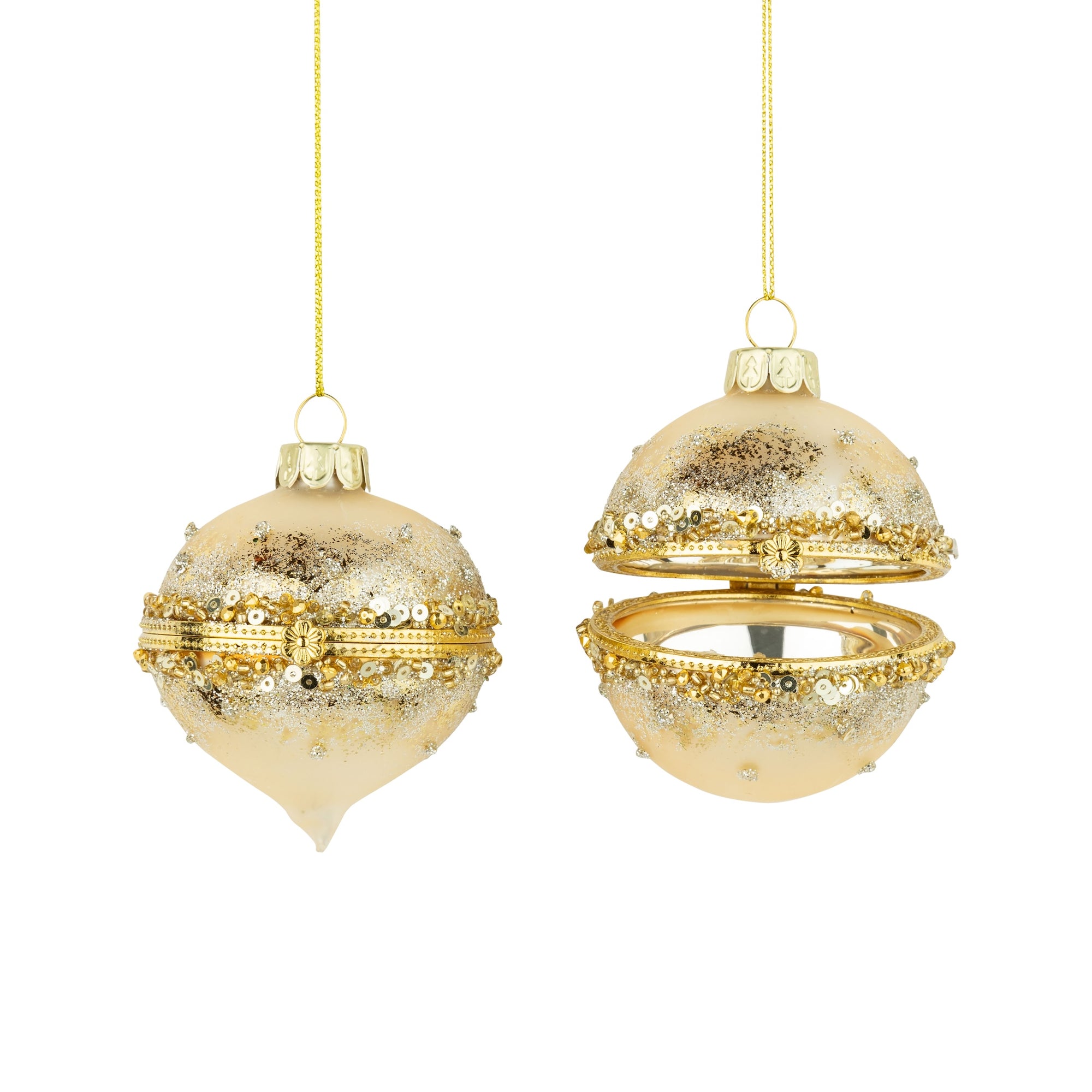 Hinged Gold Ornaments with Glitter Band