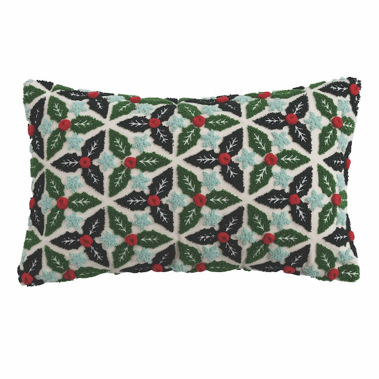 Holly Embroidered Lumbar Pillow