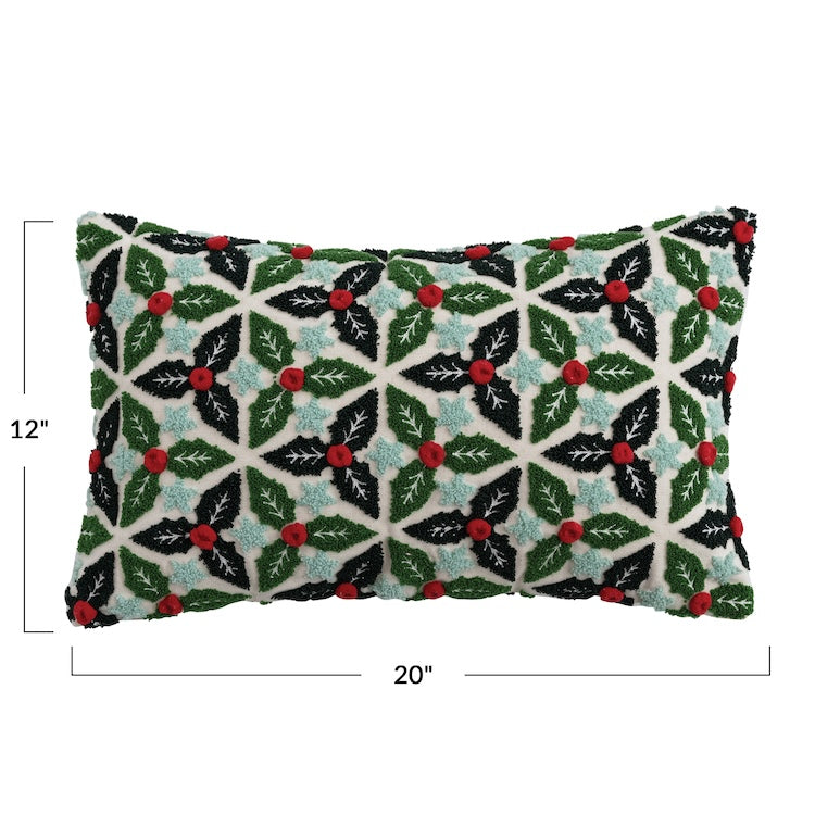 Holly Embroidered Lumbar Pillow