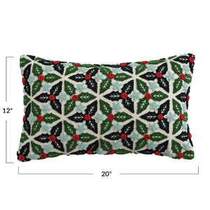 Holly Embroidered Lumbar Pillow