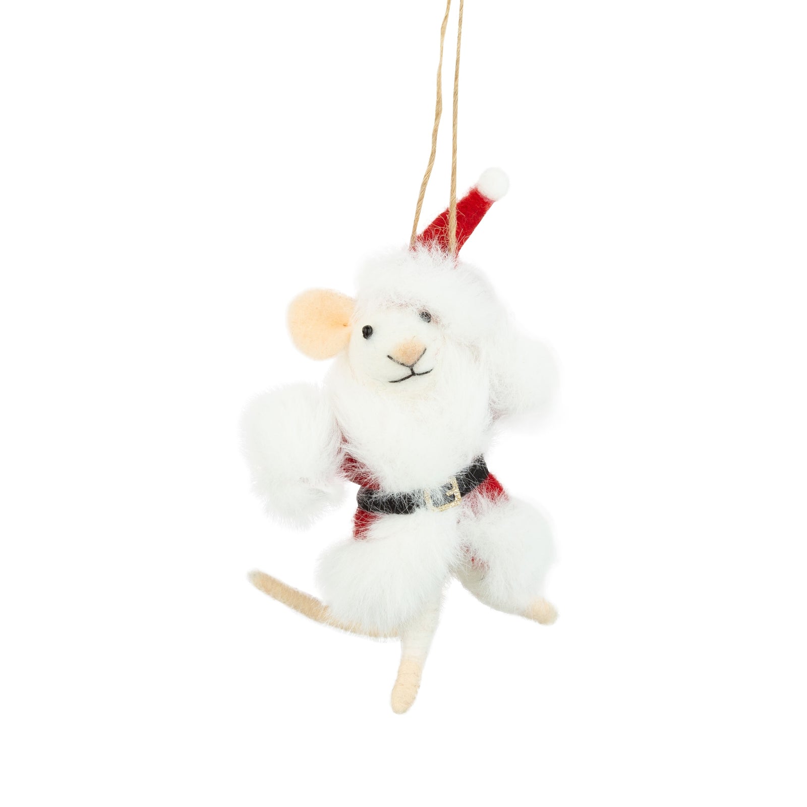 Fluffy Santa Mouse Ornament
