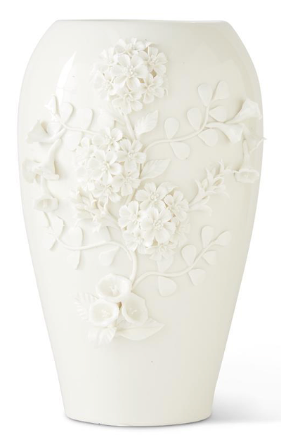 White Jasmine Vase , Ceramic 14"