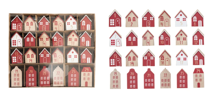 Wood Advent Calendar Houses (Boxed Set of 24)