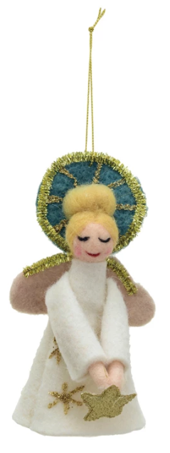 Handmade Wool Felt & Tinsel Angel Ornament with star