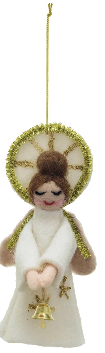 Handmade Wool Felt & Tinsel Angel Ornament with Bell
