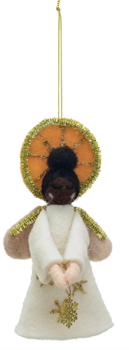 Handmade Wool Felt & Tinsel Angel Ornament with Snowflake