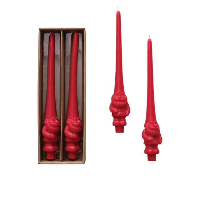 Unscented Gnome Shaped Taper Candles in Box, Red, Set of 2