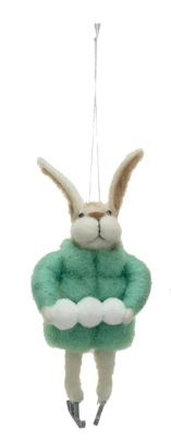 Handmade Wool Felt Rabbit in Winter Coat Ornament