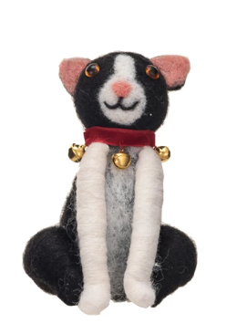 Wool Felt Christmas Cat Black and White