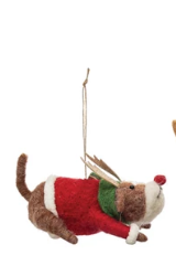 Wool Felt Dog in Holiday Outfit Ornament 1