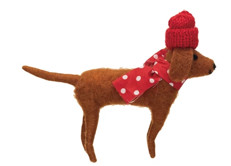 Felt Christmas Dog With Scarf & Hat