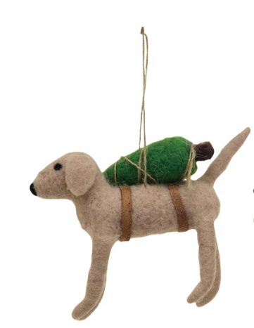 Handmade Wool Felt Dog Ornament w/ Tree