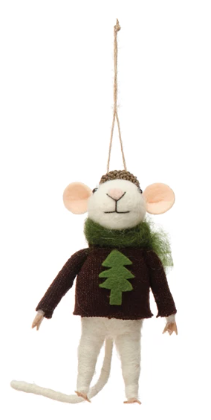 Felt Mouse in Hat and Brown Sweater Ornament