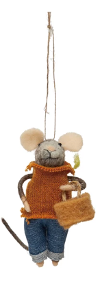 Wool Felt Mouse Ornament, Multi Color