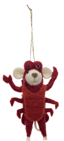 Felt Mouse in Lobster Costume Ornament