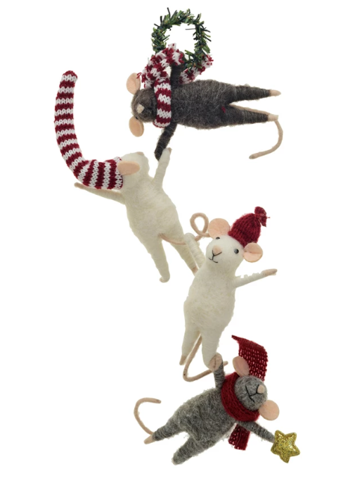 Felt Mice Hanging From Wreath Ornament