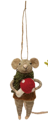 Wool Felt Mouse Ornament, Multi Color