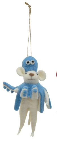 Felt Mouse in Octopus Costume Ornament