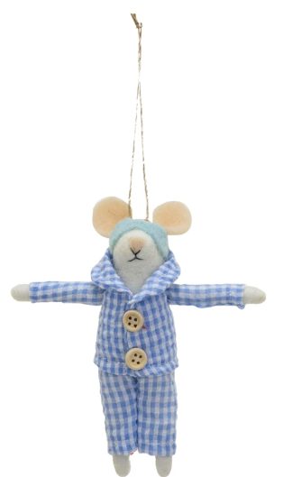 Handmade Wool Felt Mouse in Pyjamas