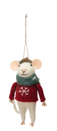 Felt Mouse in Hat and Red Sweater Ornament