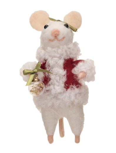 Wool Felt Mouse in Santa Outfit with Bulb