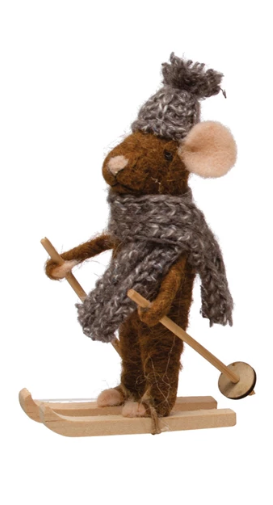 Wool Felt Skiing Mouse w/ Knit Hat & Scarf 1