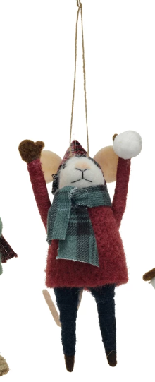 Wool Felt Mouse in Winter Outfit Ornament w/ Snowball 1