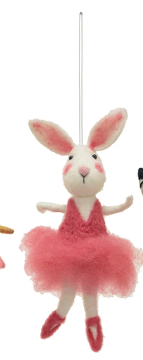 Handmade Wool Felt Rabbit in Tutu Ornament