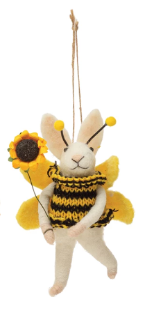 Wool Felt Rabbit in Bee Suit Ornament