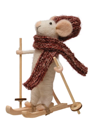 Wool Felt Skiing Mouse w/ Knit Hat & Scarf 2