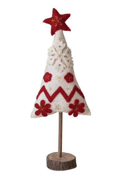 Handmade Wool Felt Christmas Tree w/ Star (Red & White)