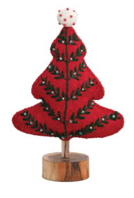 Felt Red & Green Tree w/ Polka Dot Pompom