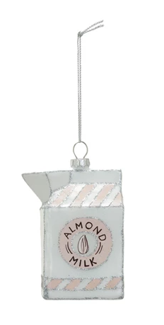 Glass Almond Milk Carton Ornament w/ Glitter